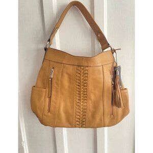 Tignanello Camel Leather Snap Hobo Tan Beige Shoulder Bag Purse